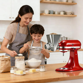 Ezato grain mill grinds wheat into fluffy flour for fresh bread.