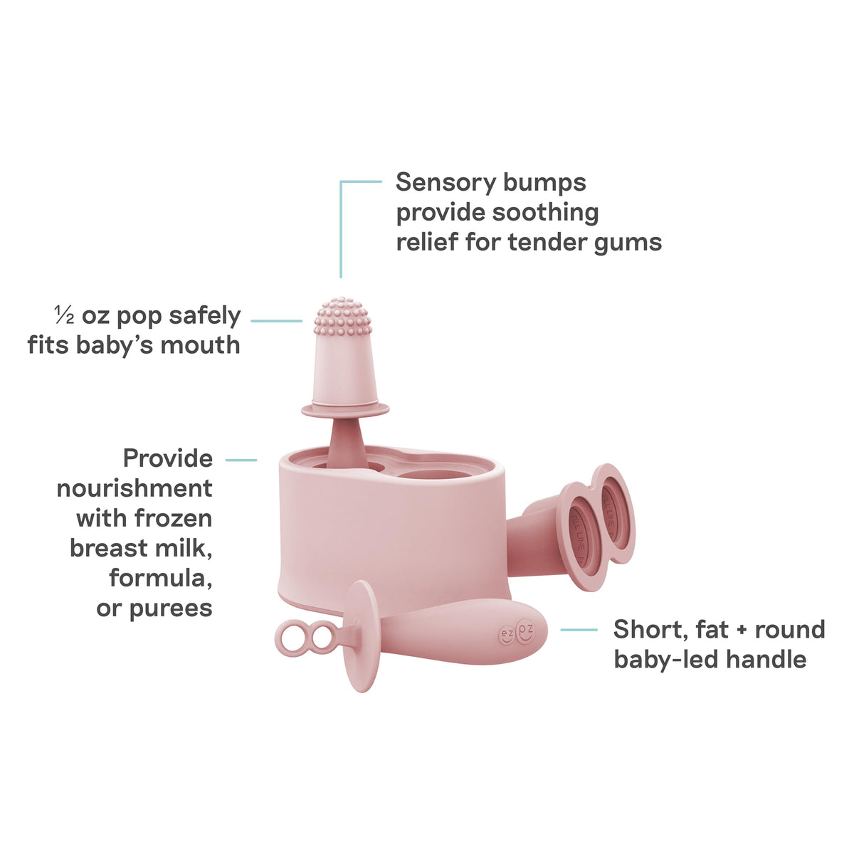 ezpz Tiny Pops two handles aid easy grasping for teething.