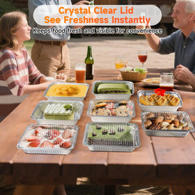 Ezsart 50-pack aluminum pans stacked for easy meal prep