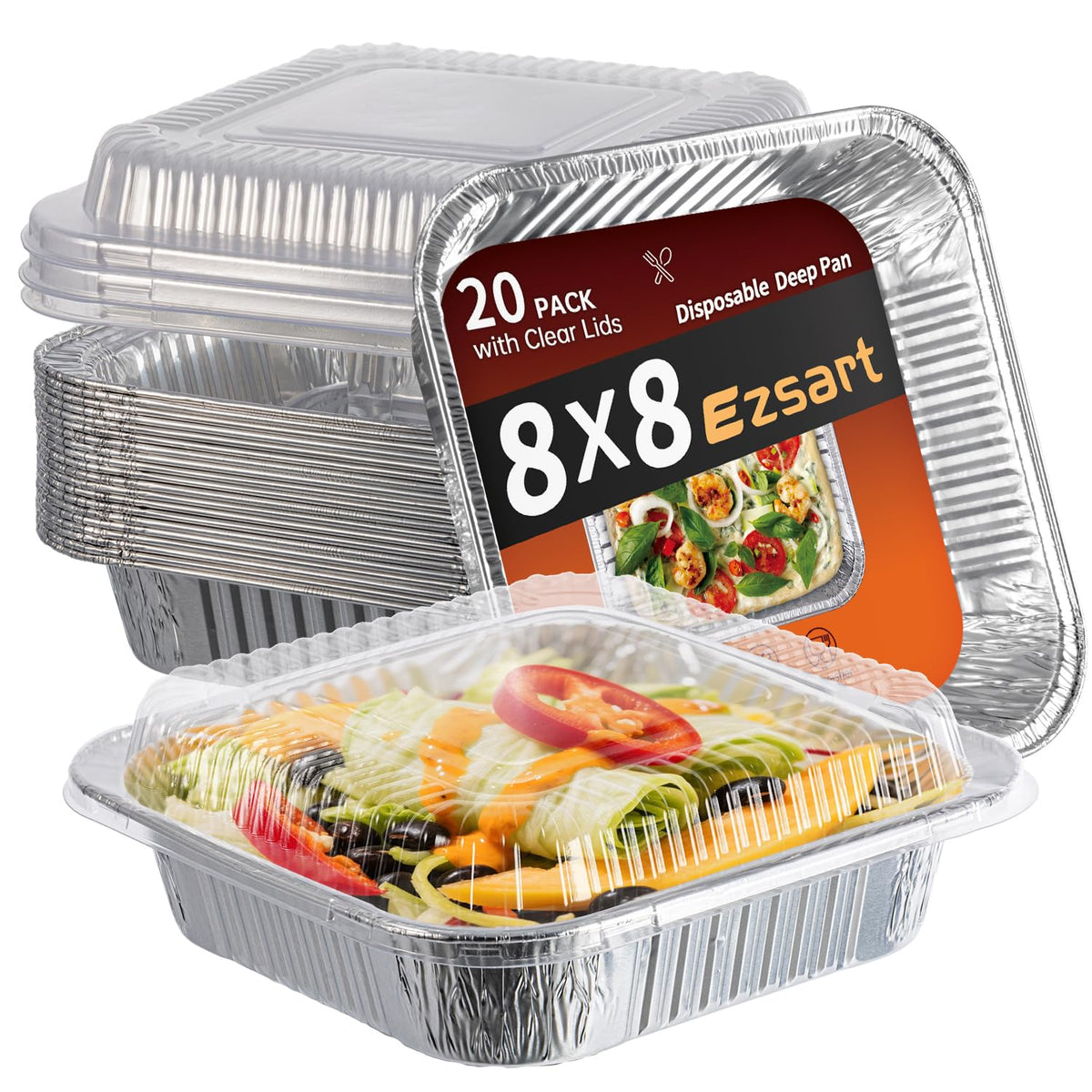 Ezsart 8x8 pan with clear lid shows contents for easy meal prep