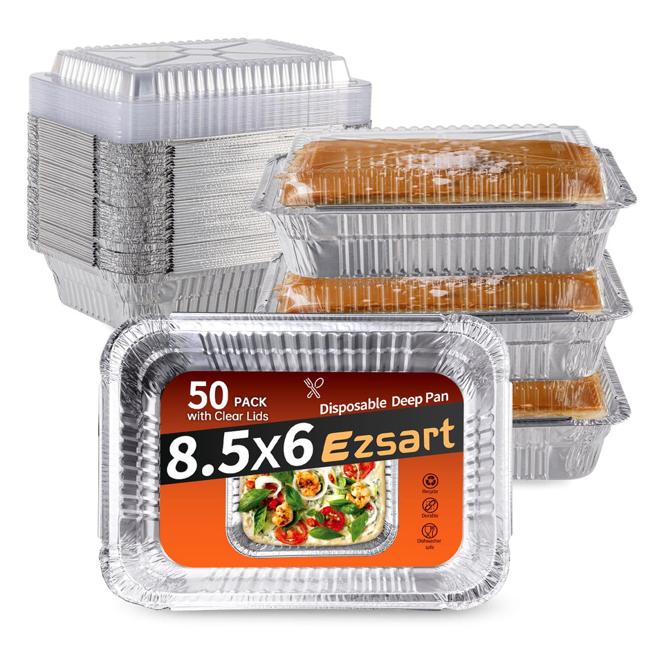Ezsart aluminum pan with clear lid, ideal for baking and reheating