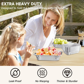 Ezsart aluminum pans placed in an oven for baking and reheating.