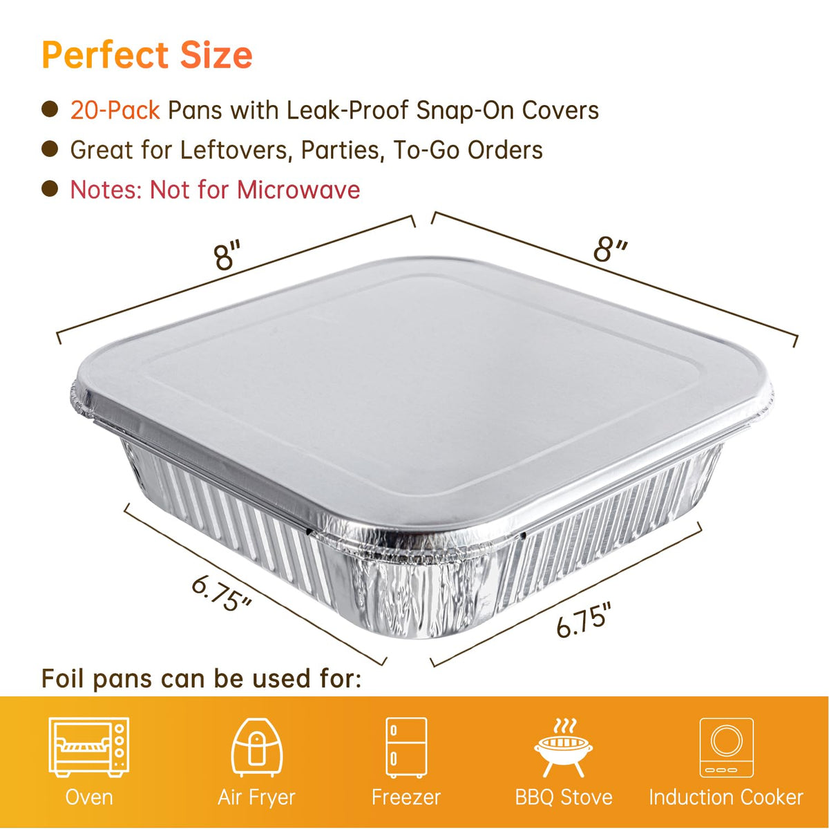 Ezsart square pans with lids featuring a 6.75-inch cooking surface for even heat