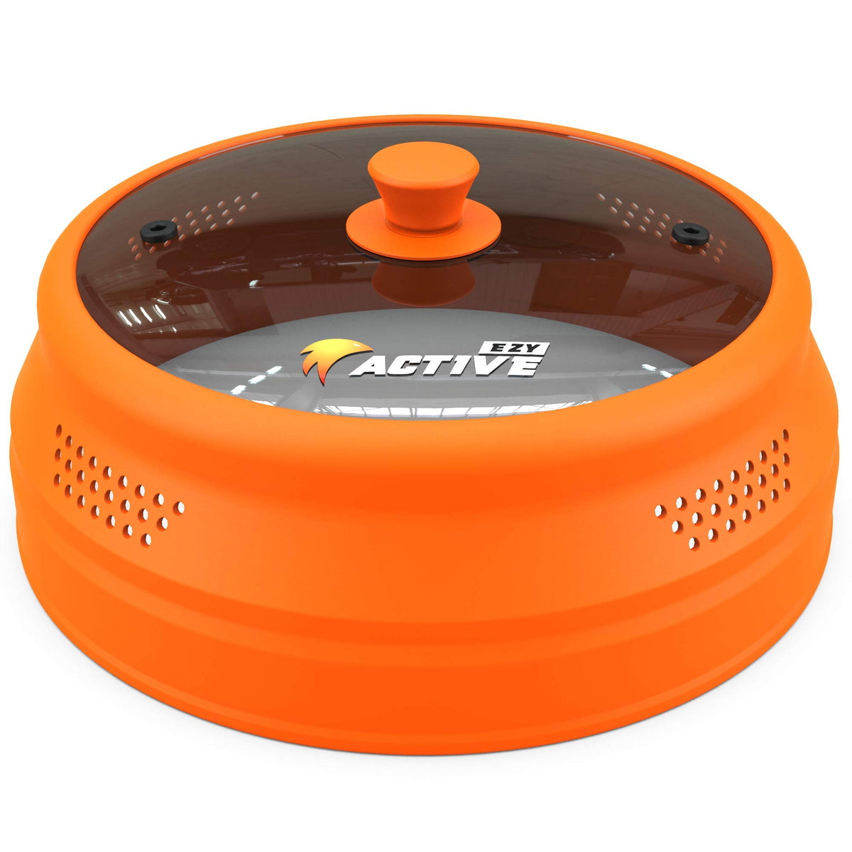 EZY ACTIVE collapsible microwave cover for 6-12 inch plates in orange, keeps splatter contained.