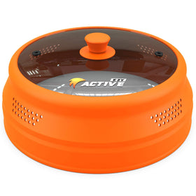 EZY ACTIVE collapsible microwave cover for 6-12 inch plates in orange, keeps splatter contained.