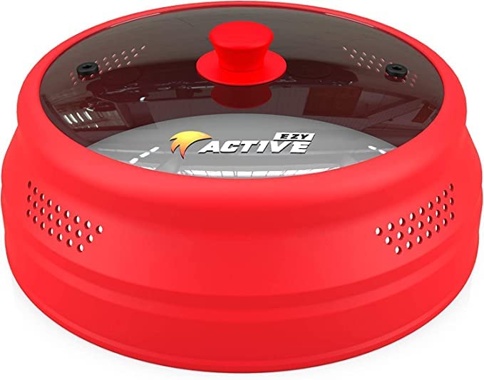 EZY ACTIVE collapsible microwave cover glass lid assists in splatter control during reheating.