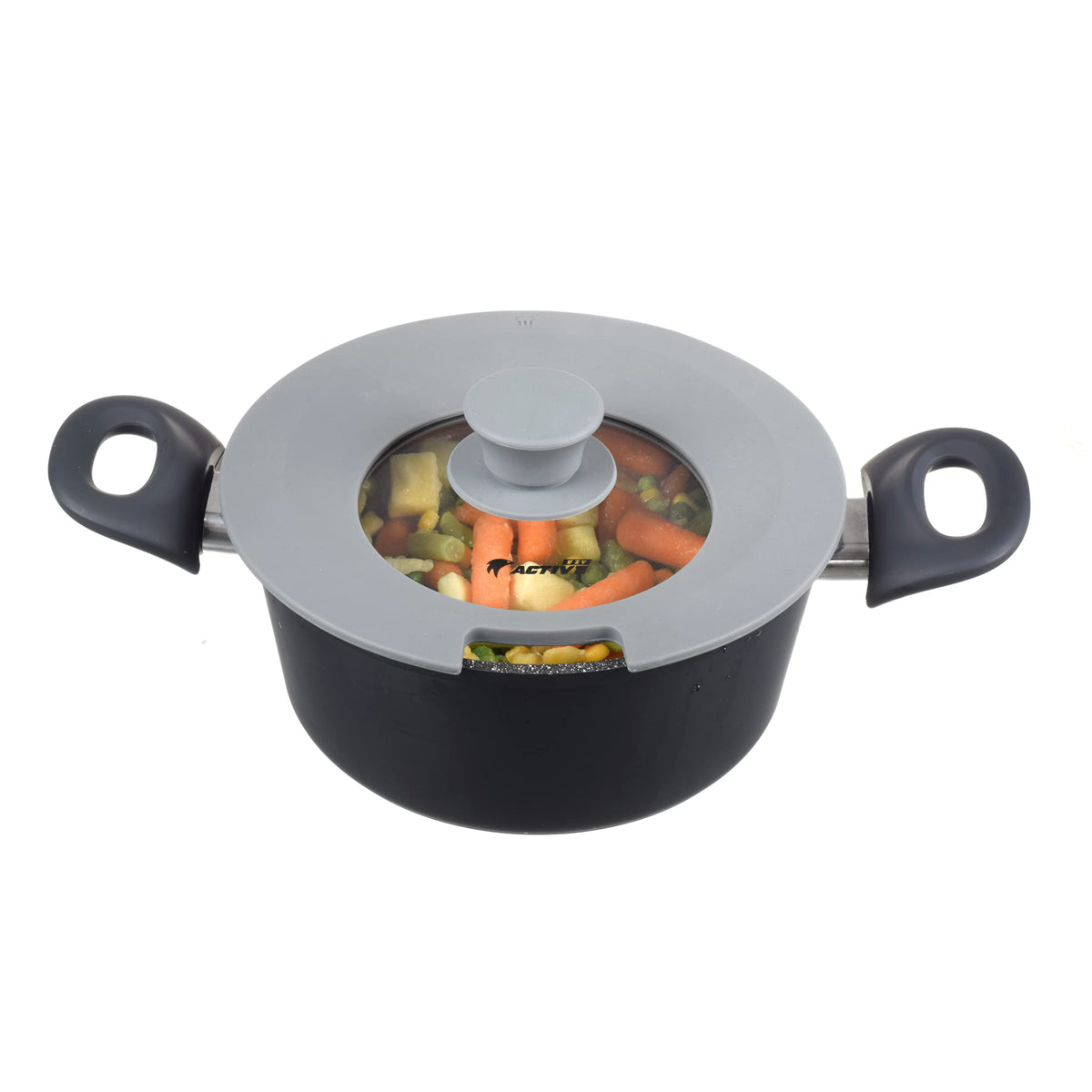 EZY ACTIVE lid helps simmer sauces while retaining heat.