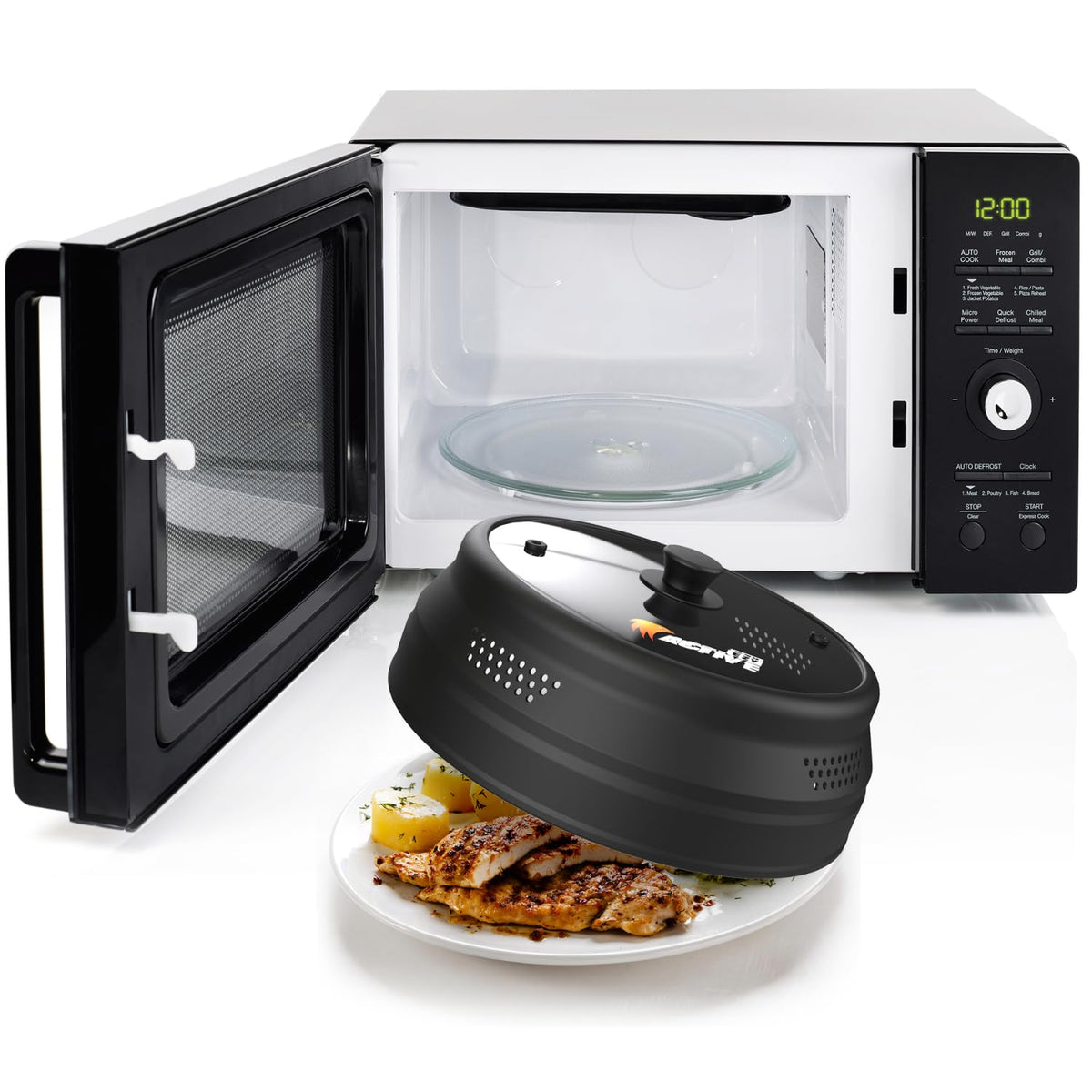 EZY ACTIVE glass and silicone splatter guard keeps microwaving tidy