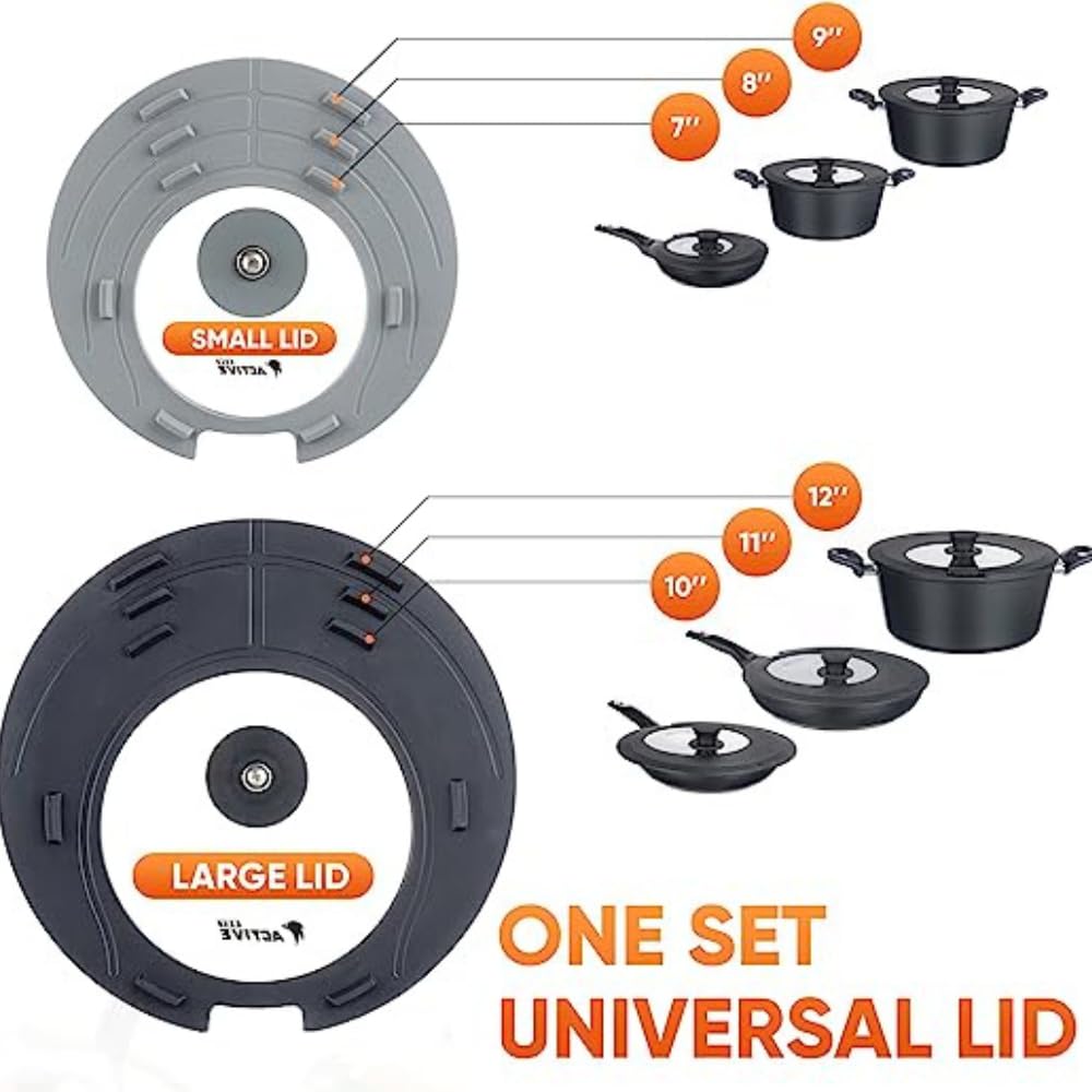 EZY ACTIVE universal lid fits 10-12 inch black pan with clear view.