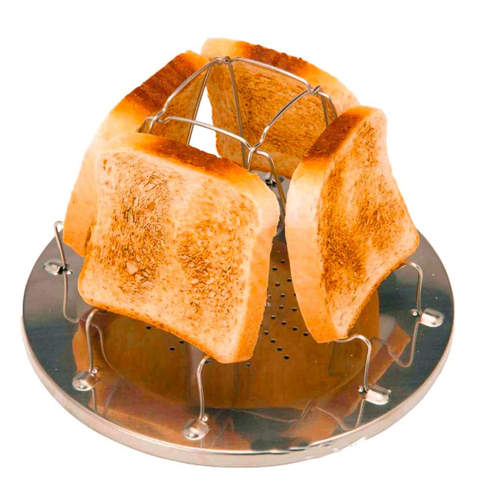 EZYoutdoor 4-slice stainless toaster on a stovetop for even toasting outdoors