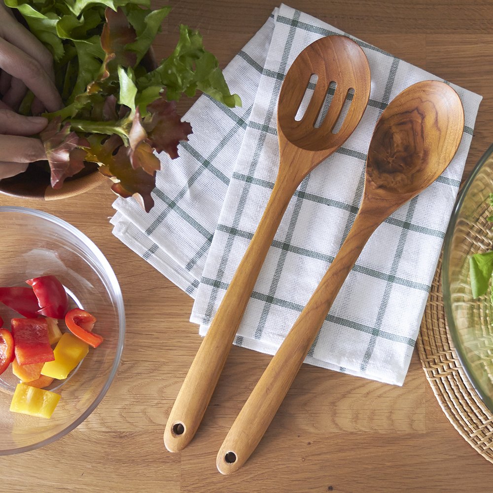 FAAY teak slotted spoon moisture resistant design ideal for draining liquids