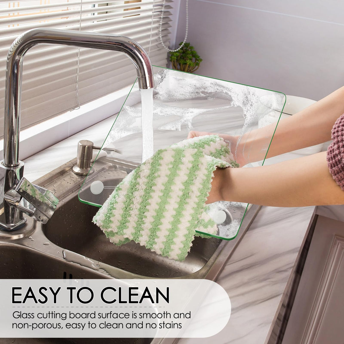 FAAYUCK tempered glass board is dishwasher-safe for easy cleaning after meals