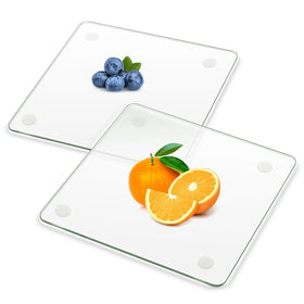FAAYUCK tempered glass cutting board 8x8 with 2-pack non-slip feet keeps counters stable during prep