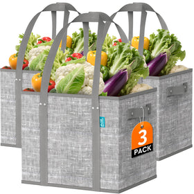 Fab totes reusable grocery bags stand-on-bottom image showing upright stability for easy loading
