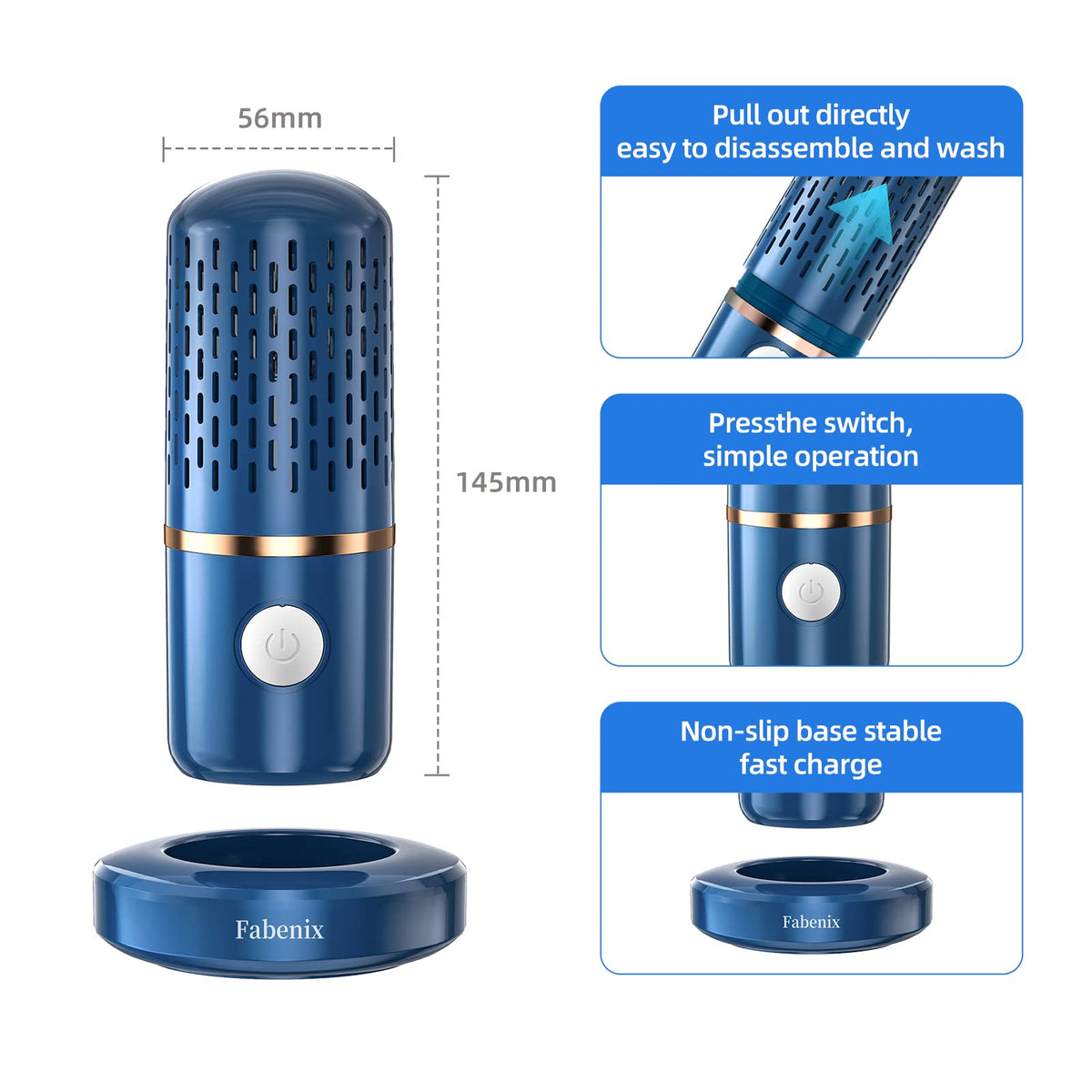 Fabenix USB wireless purifier blue top view highlights cordless purification