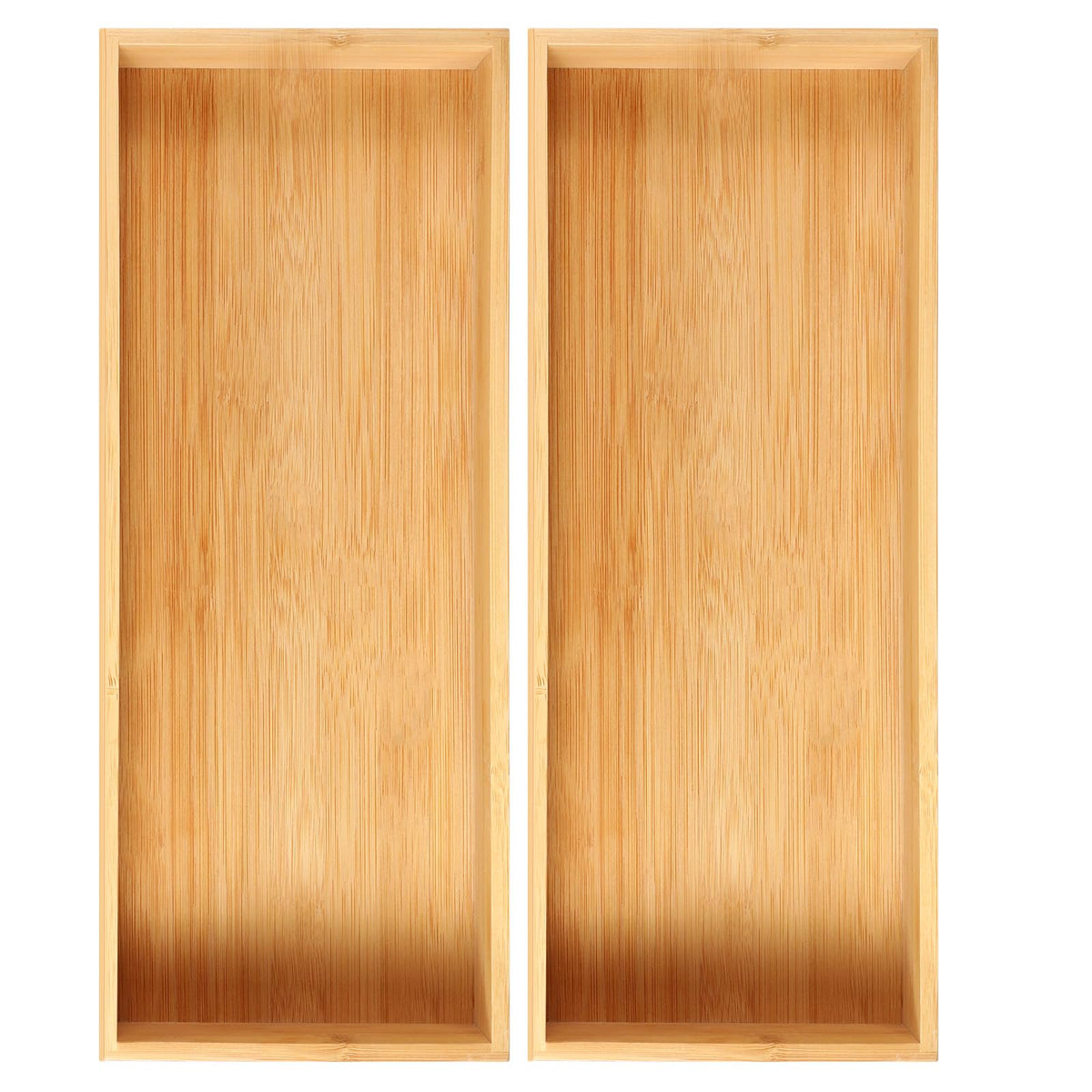 Fabsome bamboo kitchen organizer with two bins keeps utensils neatly sorted.