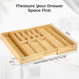 Fabsome silverware organizer collapsed shows nine compartments for utensil sorting.