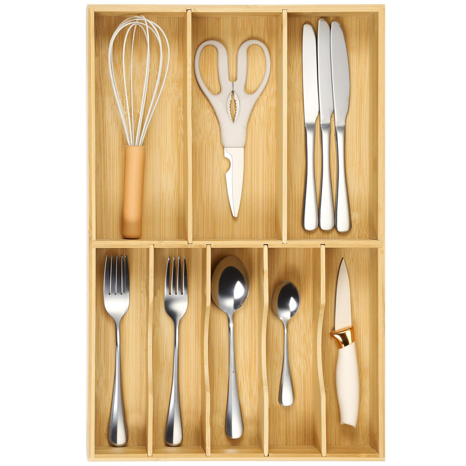 Fabsome silverware organizer with deep slots keeps large utensils neatly separated and accessible.