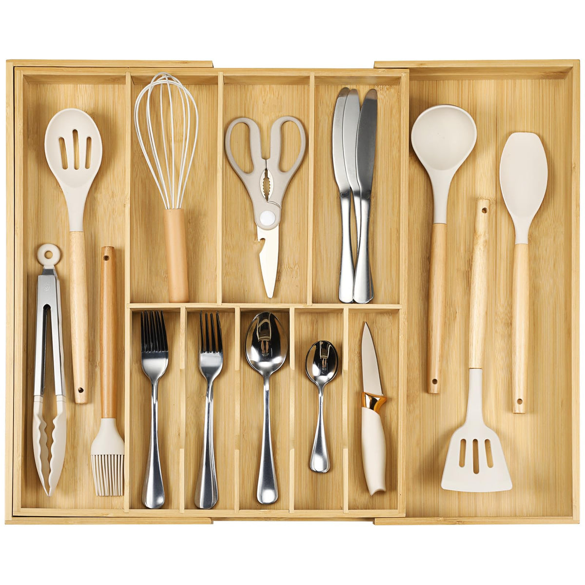 Fabsome silverware organizer expanded to 30 inches offers wide, organized drawer storage.
