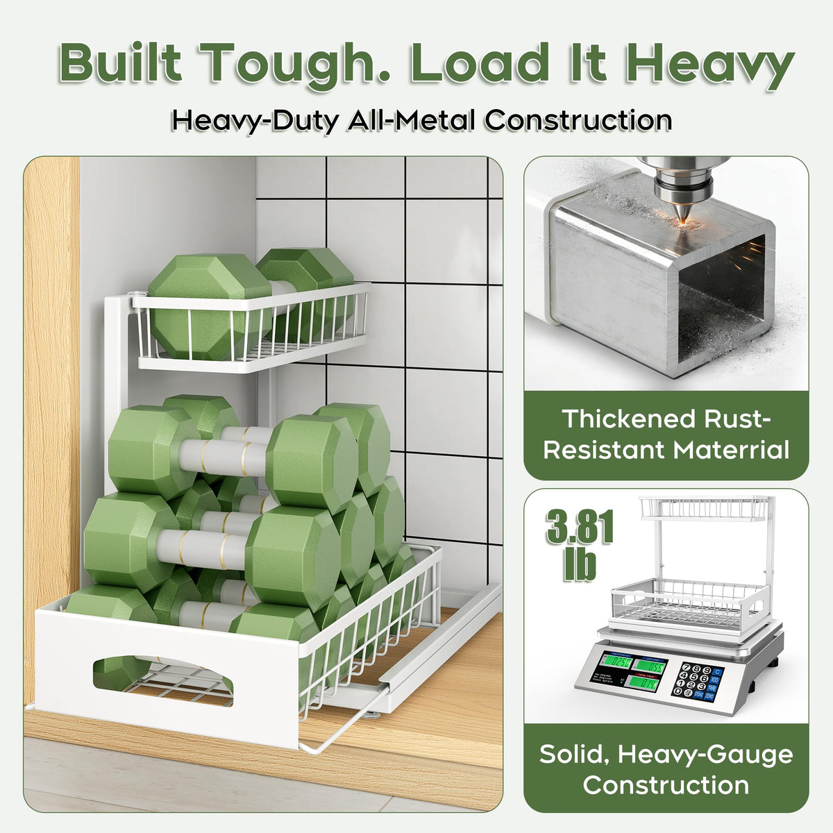 Fabutier under sink organizer all-metal construction delivers durable storage.