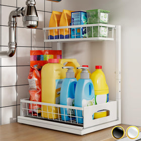 Fabutier under sink organizer versatile use in kitchen, bathroom, pantry.