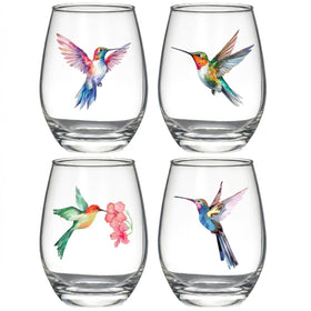 FACOYANS hummingbird stemless wine glasses set, 15oz, ideal for elegant entertaining.