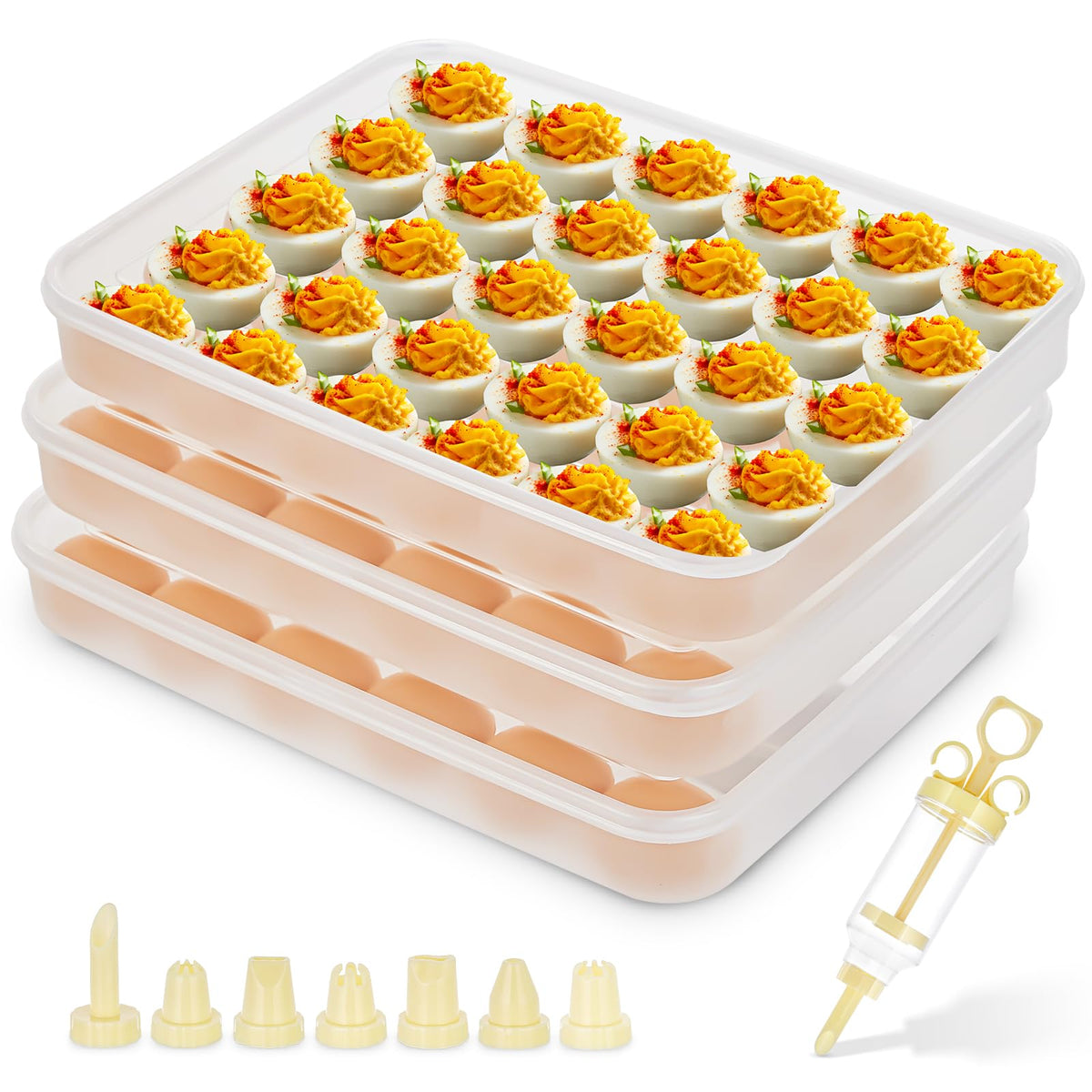 FACULX 3-pack deviled egg containers with transparent lids keep fridge organized.