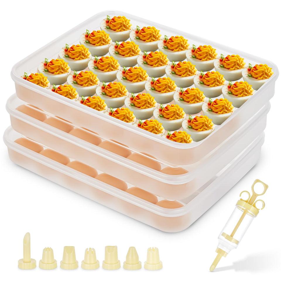 FACULX 3-pack deviled egg containers with transparent lids keep fridge organized.