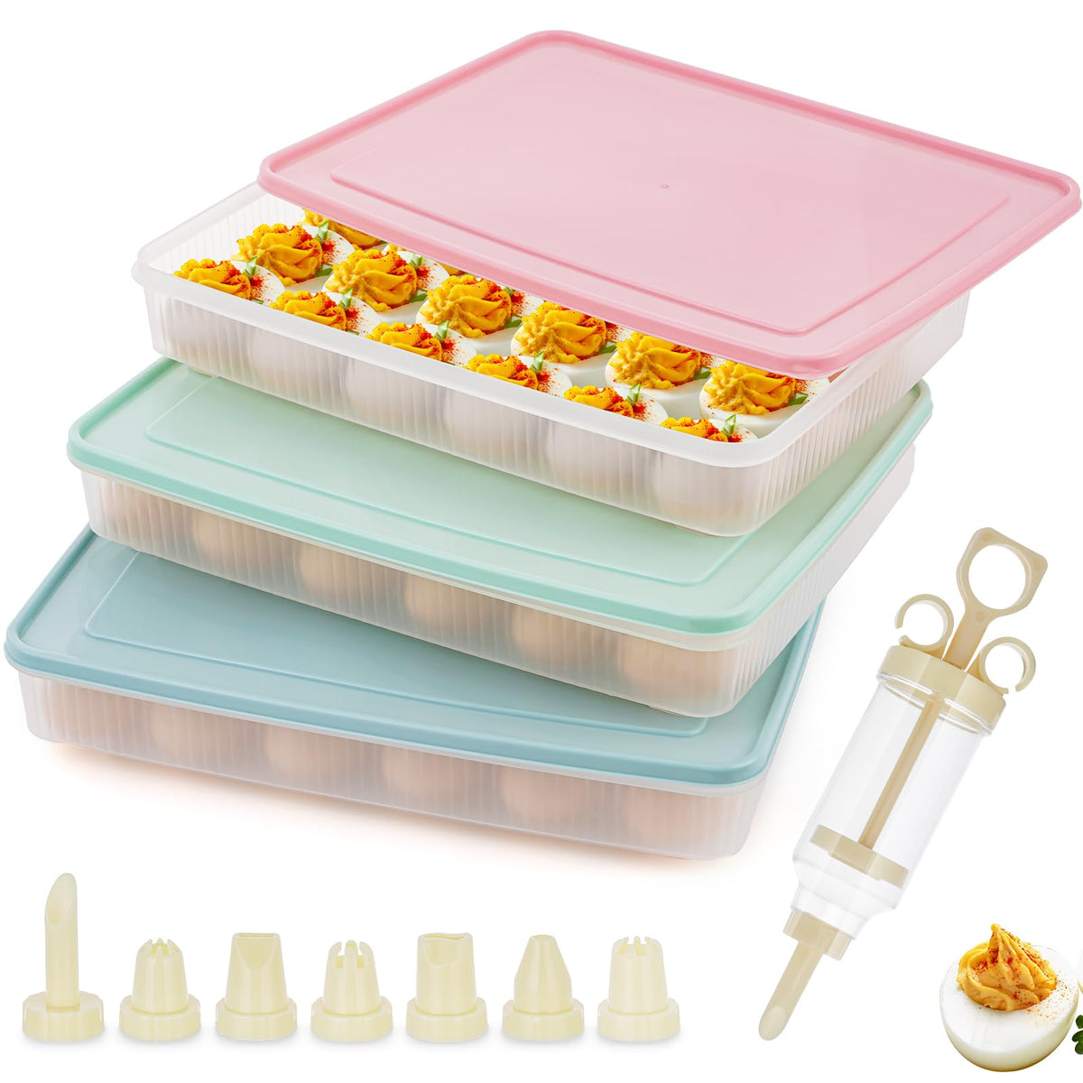 FACULX deviled egg containers with lids keep eggs organized for parties.