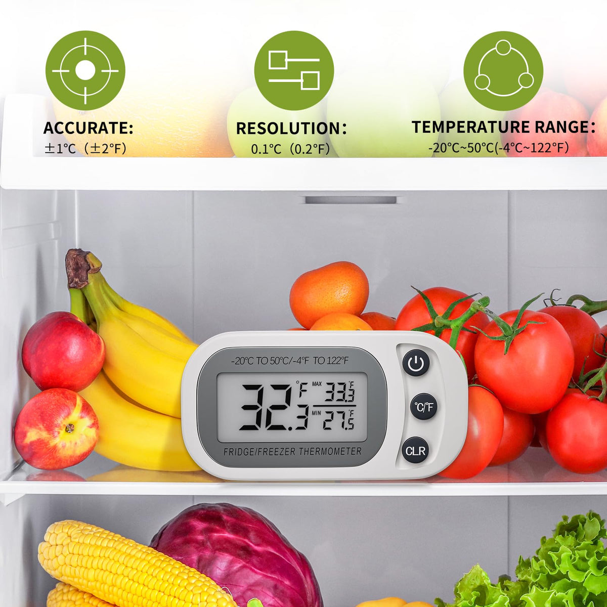 FAHZON thermometer with magnetic back enables secure fridge mounting