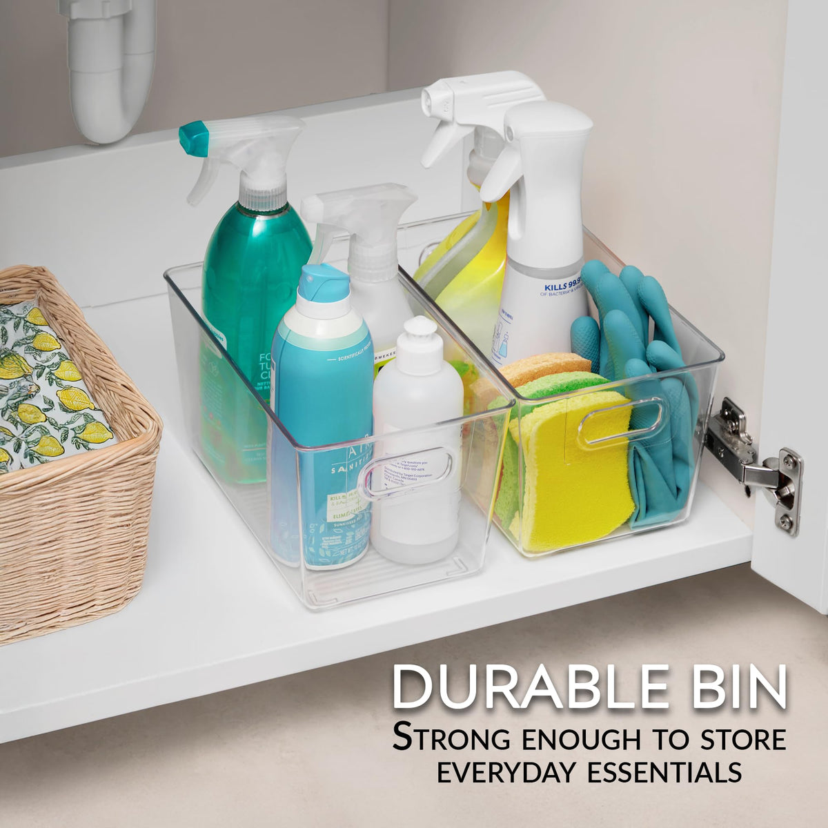 FAIRHOME pantry snacks stored in clear bin, quick-at-a-glance visibility.
