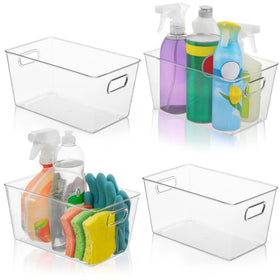 FAIRHOME clear bins with handles, front view, easy shelf access.