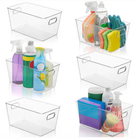 FAIRHOME six clear bins with built-in handles for easy pantry organization