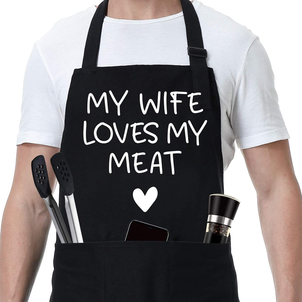 Fairy's Gift funny husband apron front view with pockets for grilling