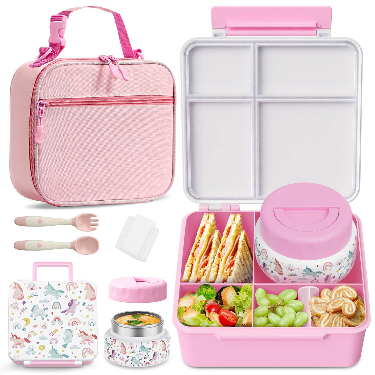 FAJSL bento box main compartment showing four portions for balanced meals on the go.