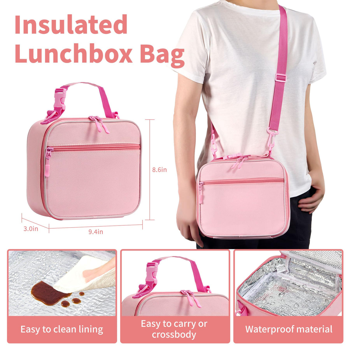 FAJSL dual-zipper lunch bag with easy access and mesh pockets for organization.
