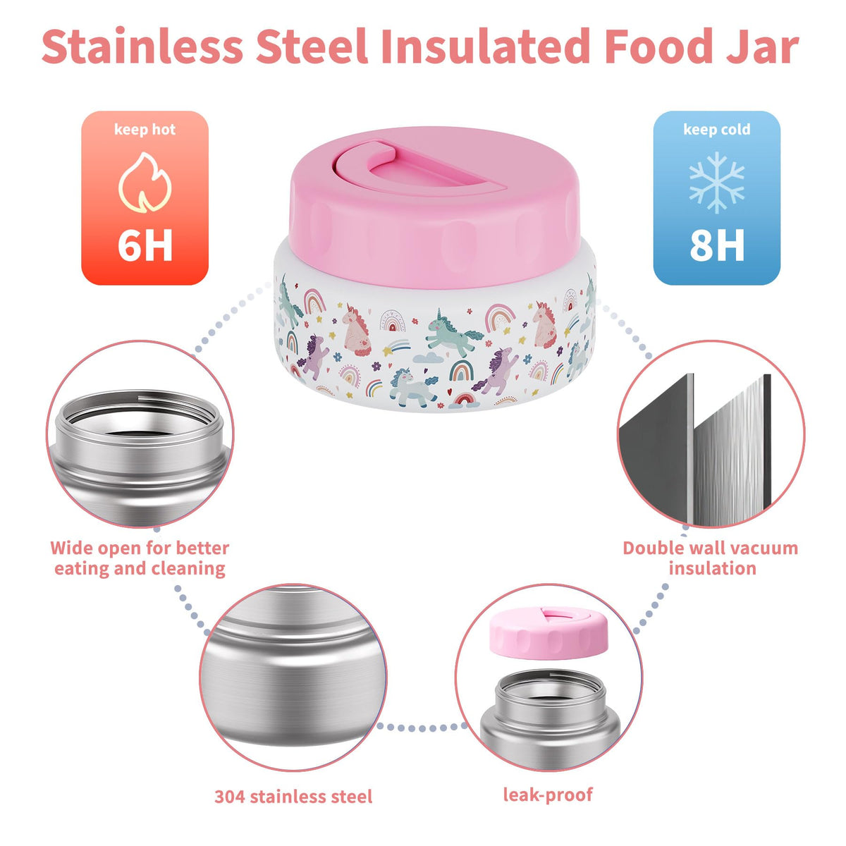 FAJSL 9oz thermo jar stores hot or cold foods for hours inside the kit.