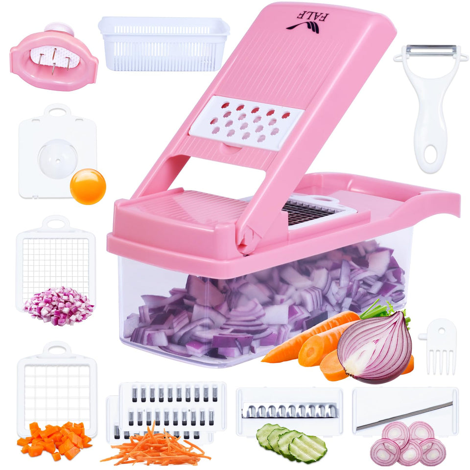 FALF 16-in-1 vegetable chopper with container on the counter for mess-free prep