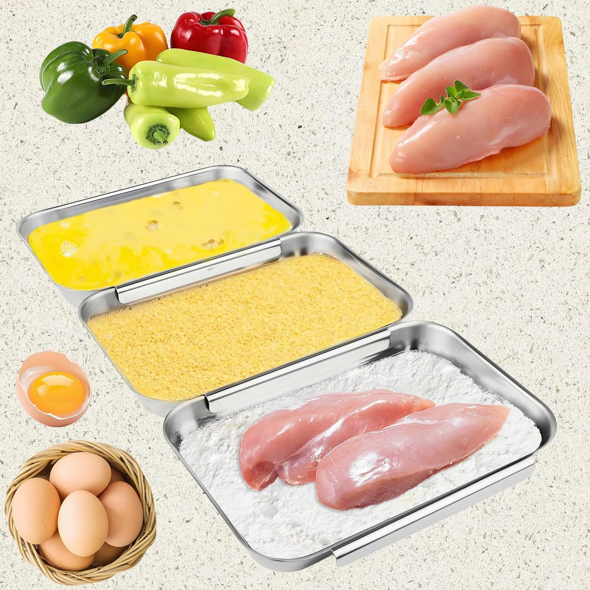 Falichchch breading set with interlocking trays for mess-free chicken breading