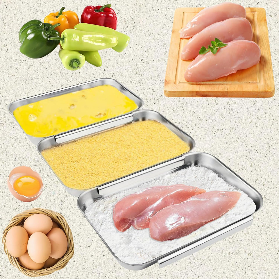 Falichchch breading set with interlocking trays for mess-free chicken breading