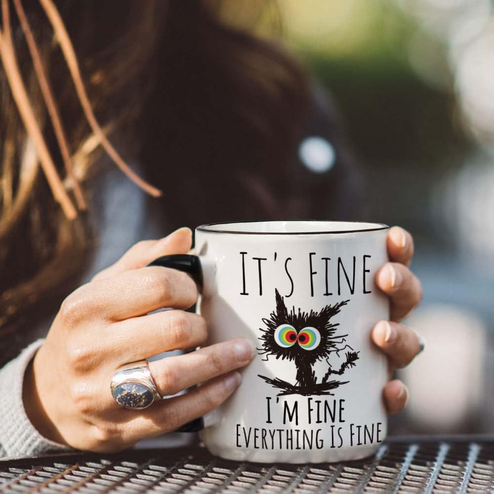 FALJIOK cat mug with coffee illustration, ideal for morning rituals