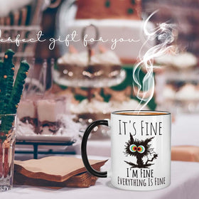 FALJIOK cat mug being held with ergonomic grip for daily tea