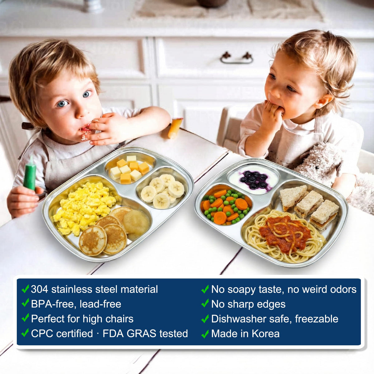 Fam 3 Compartment Tray 304 stainless steel, durable daily use for families.