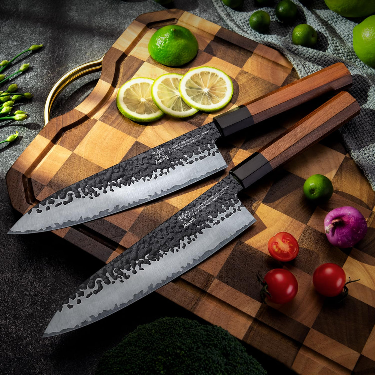 FAMCÜTE rosewood handle appears lightweight yet sturdy for comfortable kitchen work.