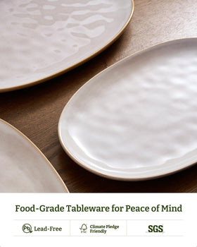 Famiware double reactive glaze platters with unique color variations under light.