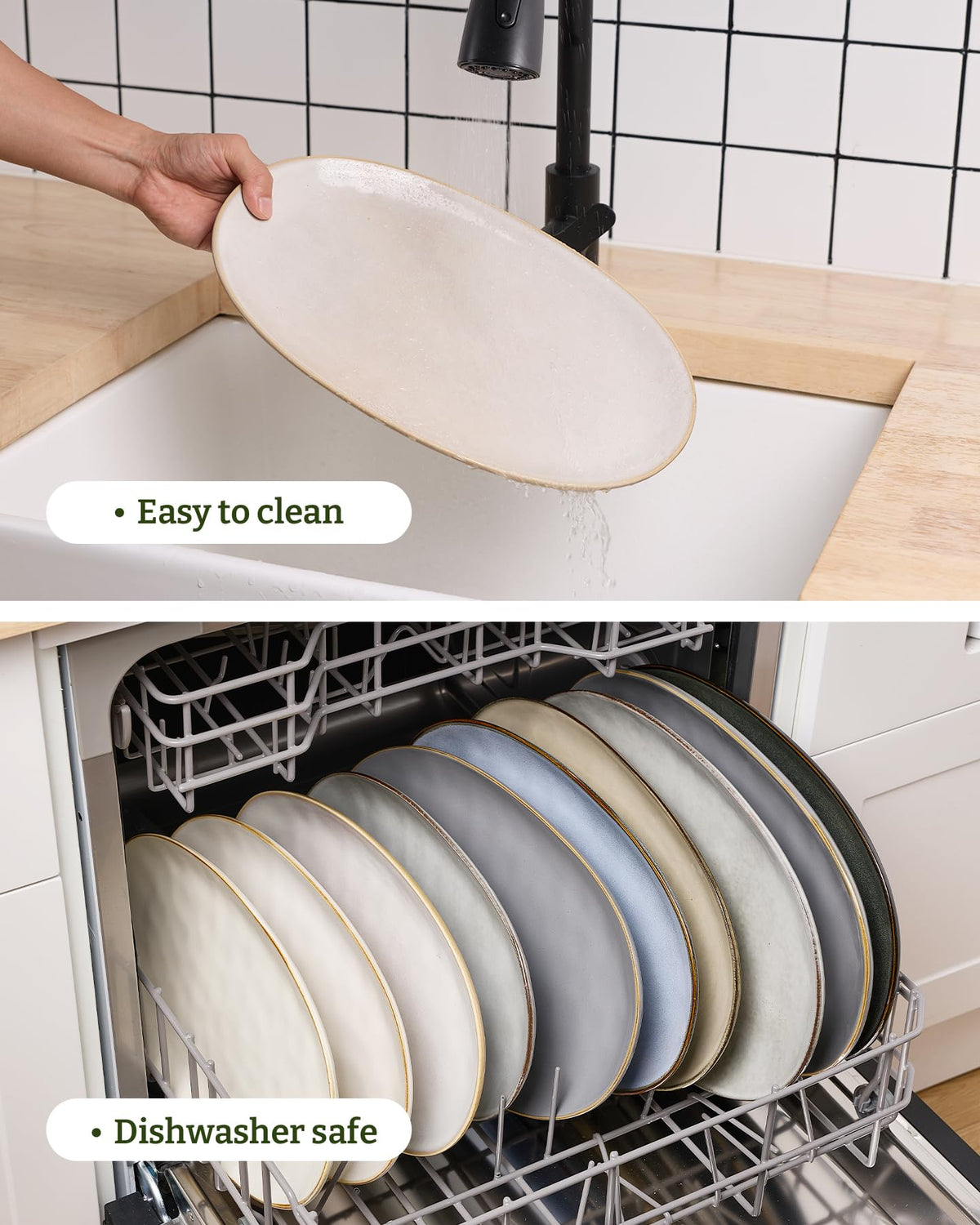 Famiware microwave-safe stoneware platter for easy reheating and serving.