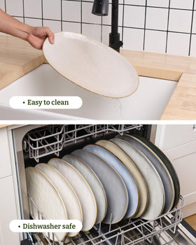 Famiware microwave-safe stoneware platter for easy reheating and serving.