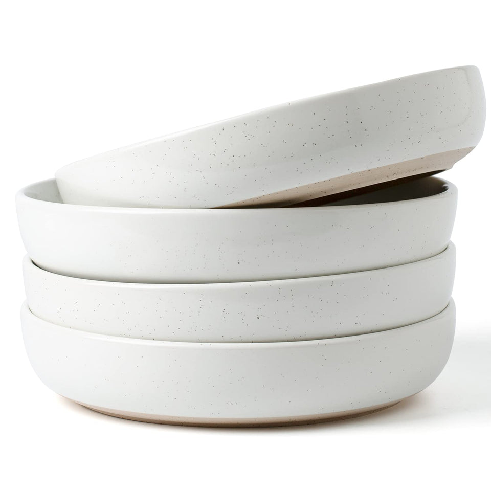 Famiware Milkyway 33oz bowls set, white speckled design, perfect for pasta and salads.