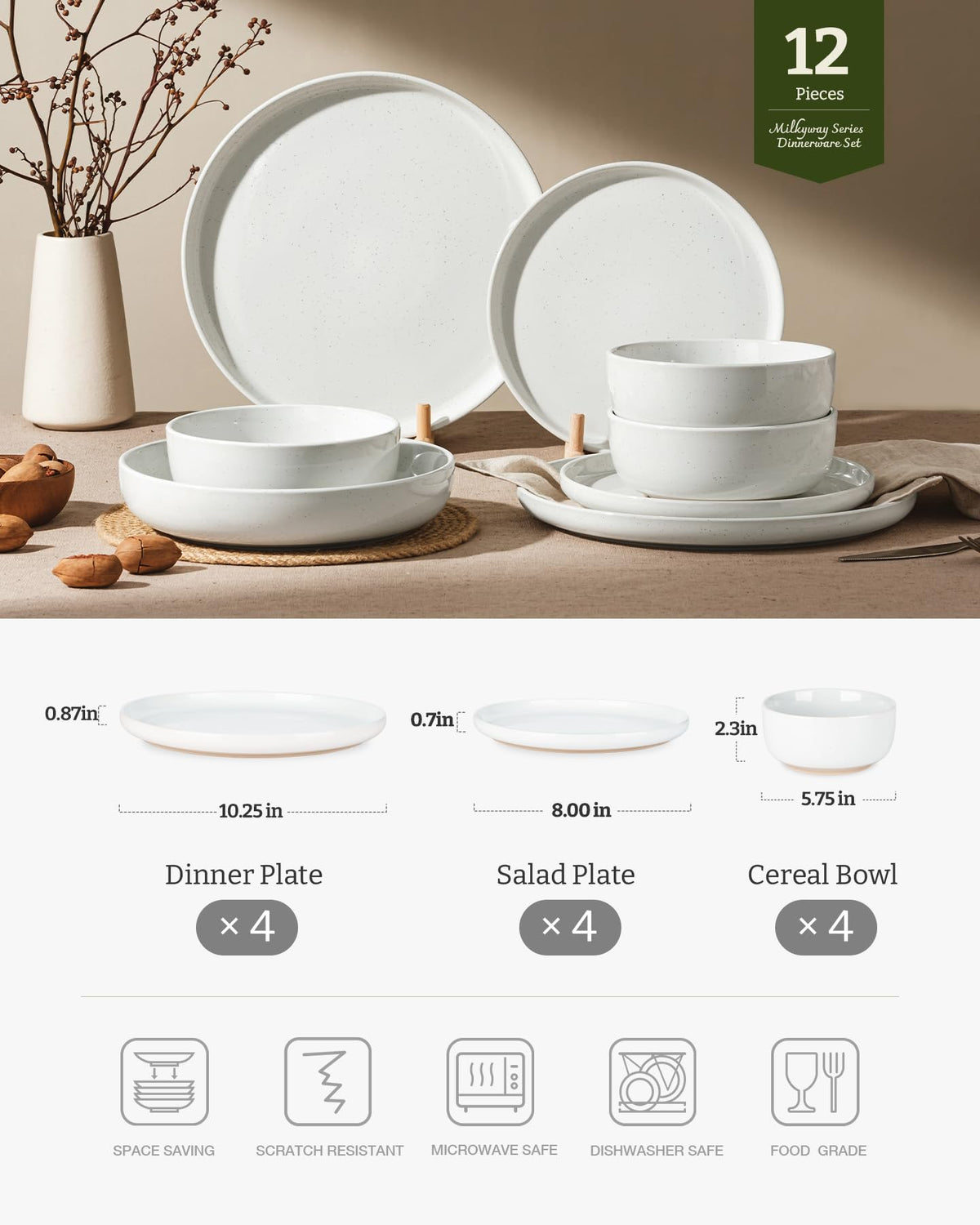 Famiware Milkyway salad plates side view showing speckled finish