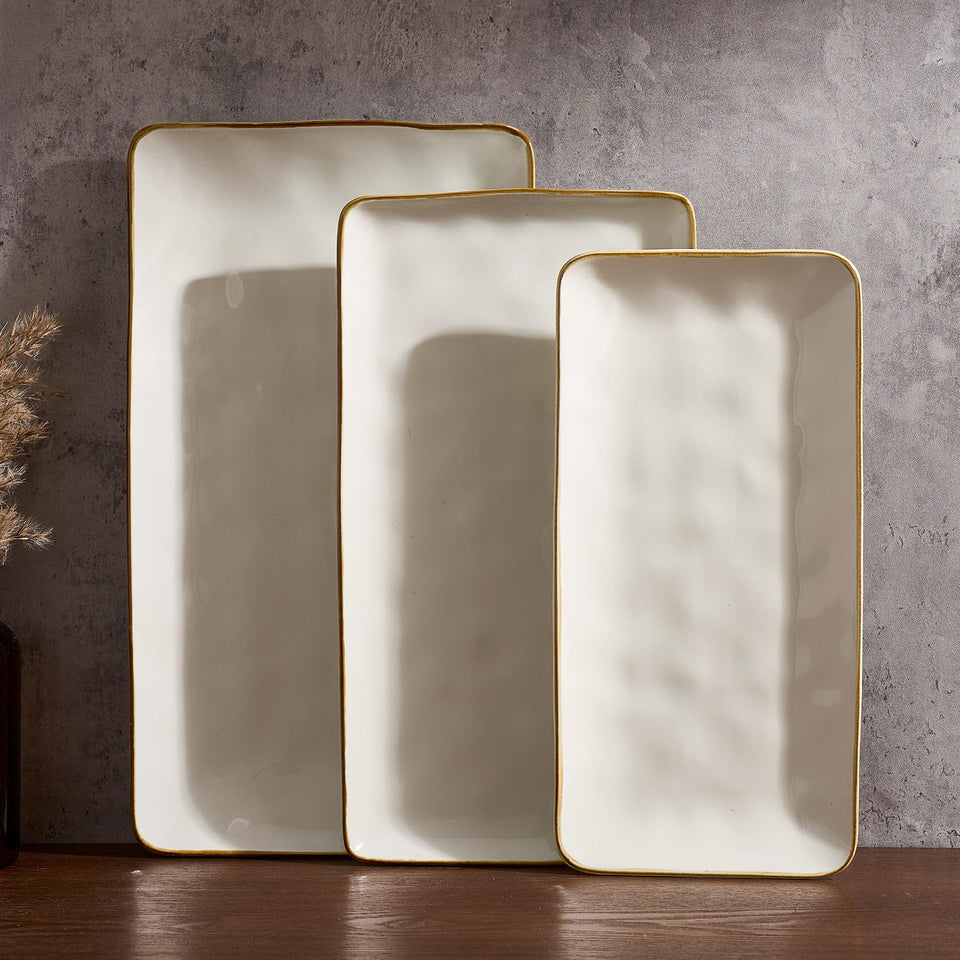 Famiware Ocean Series large rectangular platter with ripple texture for festive servings